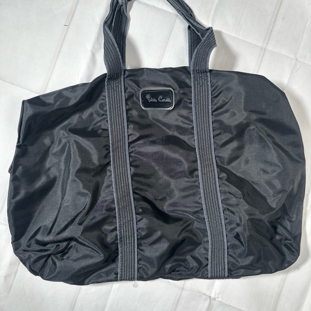 Pierre Cardin Black Nylon Lightweight Foldable Tote Bag With Handles And Zipper